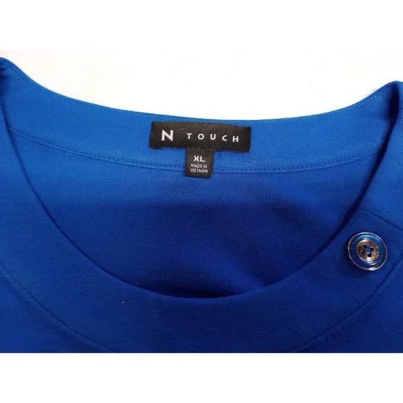 N TOUCH Ladies Royal Blue Cotton Blend Pullover Long Sleeve Blouse Top Size XL - Picture 2 of 2